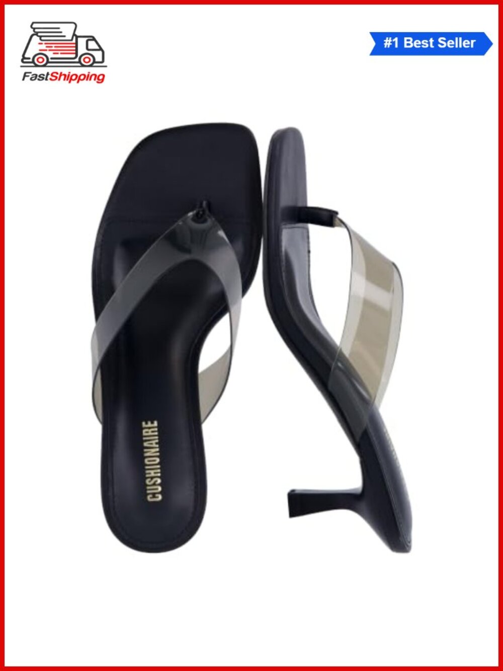 CUSHIONAIRE Mezzo Clear Strap Kitten Heels Square Toe Thong Sandals